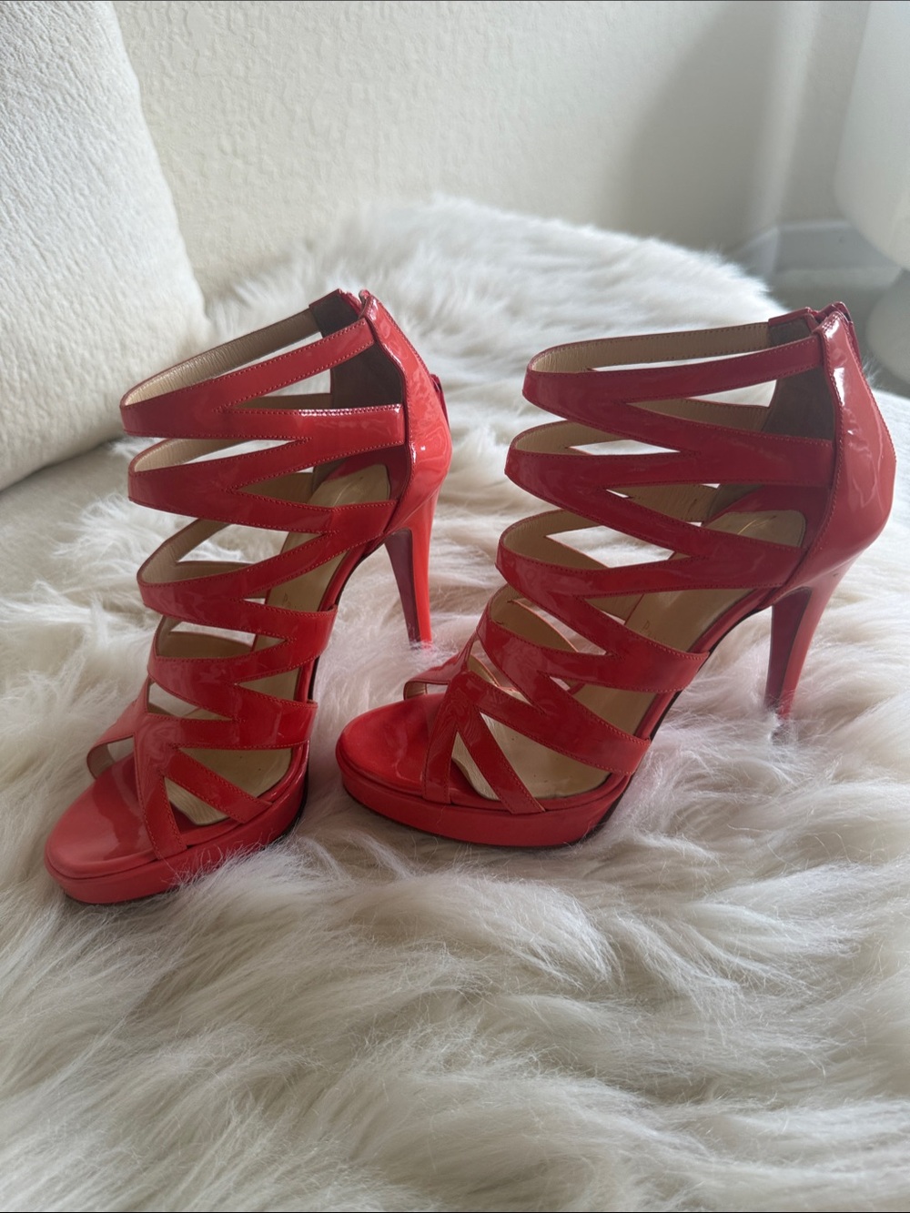 Christian Louboutin Red Patent Strappy Cage Heels